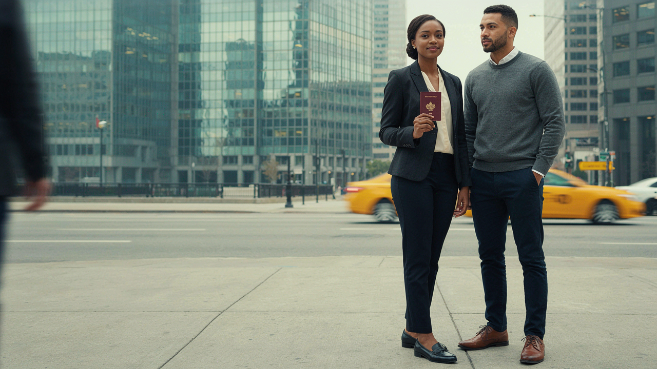African couple beginning a new life in Canada